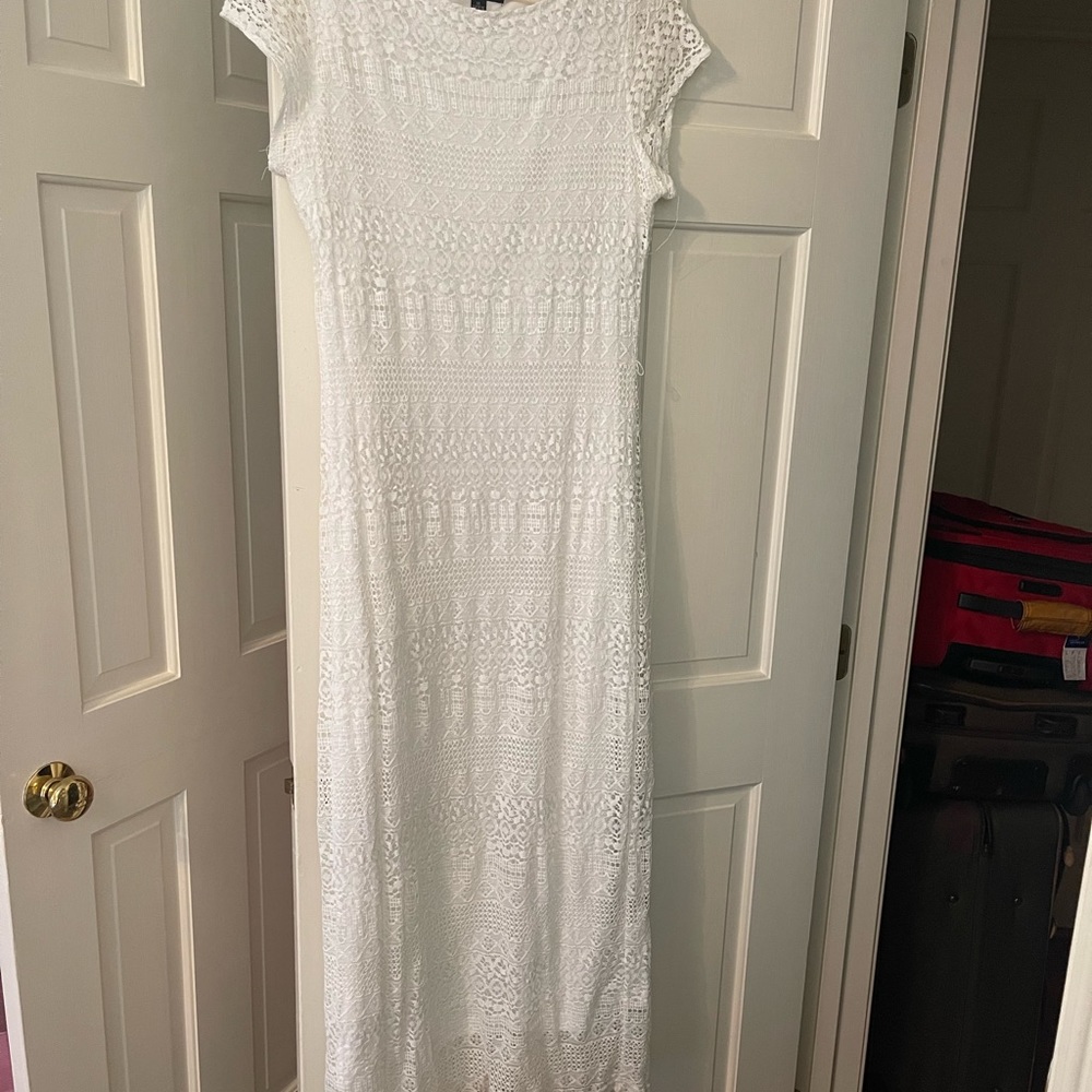 Long lined white lace dress